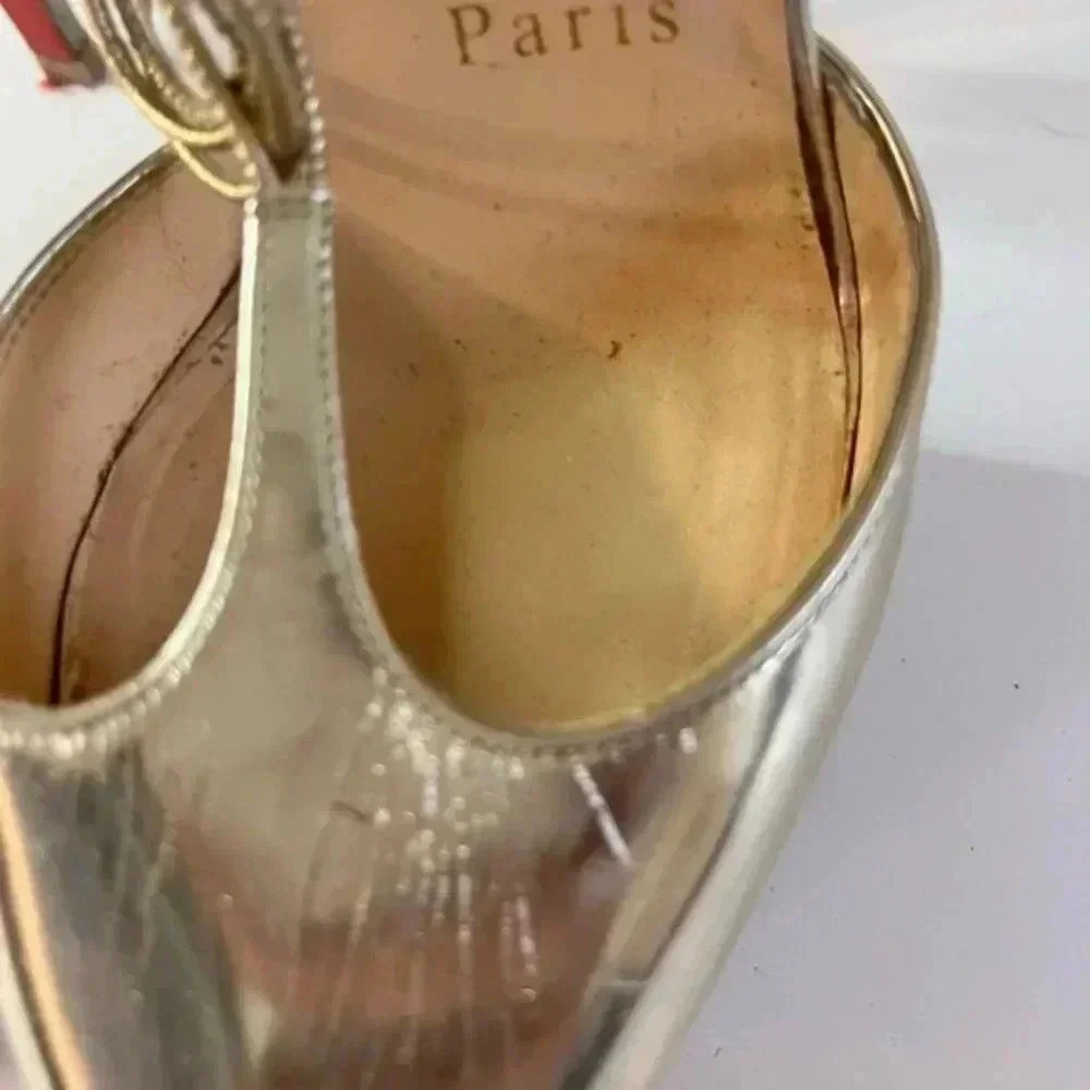 Christian Louboutin Lady Peep Gold Glitter Platform Heels Women’s EU 36 - Picture 10 of 15